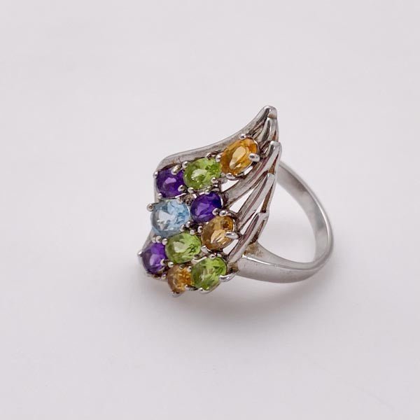 Anillo de Topacio Azul, Citrino, Amatista y Peridoto - Anillos