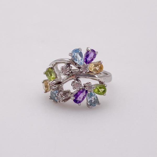 Anillo de Topacio Azul, Citrino, Amatista y Peridoto - Anillos