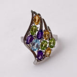 Anillo de Topacio Azul, Citrino, Amatista y Peridoto - Anillos