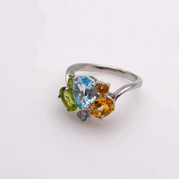Anillo de Topacio azul, Citrino y Peridoto - Anillos