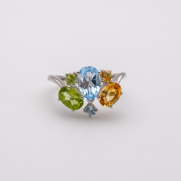 Anillo de Topacio azul, Citrino y Peridoto - Anillos