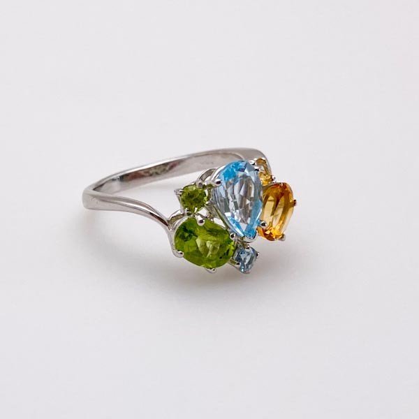 Anillo de Topacio azul, Citrino y Peridoto - Anillos
