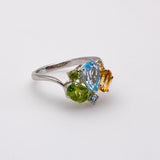 Anillo de Topacio azul, Citrino y Peridoto - Anillos
