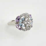 Anillo de Topacio Azul, Cuarzo rosa, Amatista y cubic zirconia - Anillos