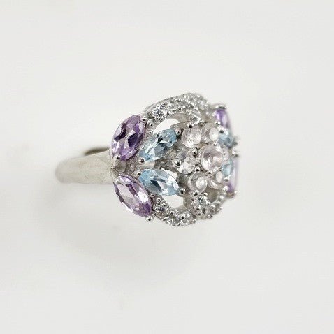 Anillo de Topacio Azul, Cuarzo rosa, Amatista y cubic zirconia - Anillos