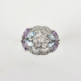 Anillo de Topacio Azul, Cuarzo rosa, Amatista y cubic zirconia - Anillos