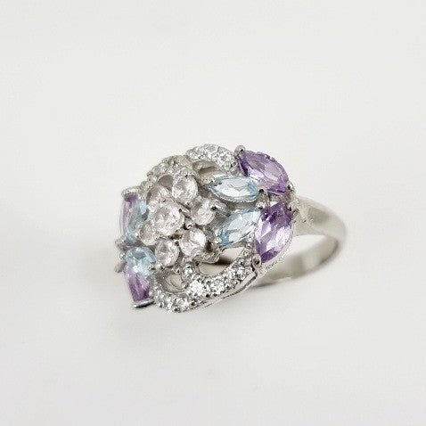 Anillo de Topacio Azul, Cuarzo rosa, Amatista y cubic zirconia - Anillos