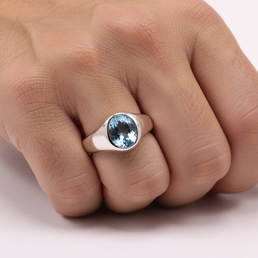 Anillo de Topacio Azul elaborado en plata 950 - Anillos
