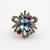 Anillo de Topacio Azul, Peridoto, Rubí, Granate y turmalinas multicolores - Anillos