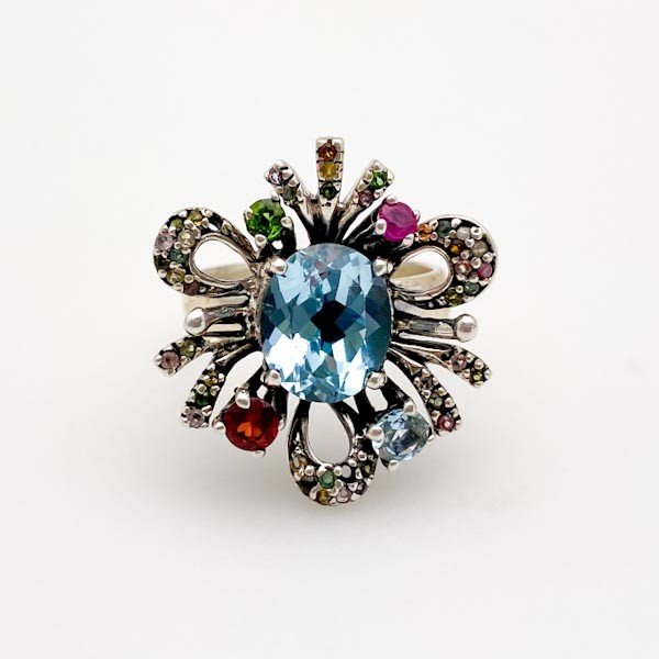 Anillo de Topacio Azul, Peridoto, Rubí, Granate y turmalinas multicolores - Anillos