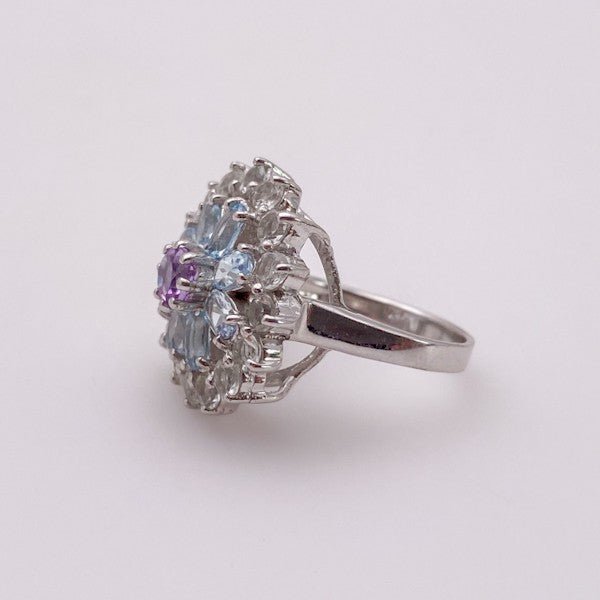 Anillo de Topacio Azul, topacio blanco y Amatista - Anillos