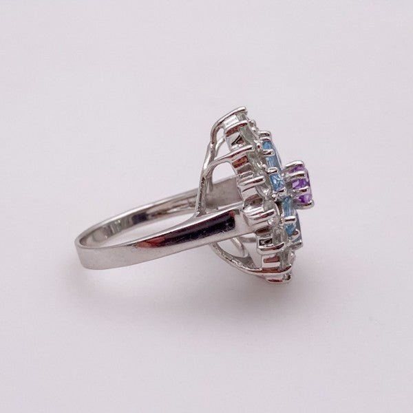 Anillo de Topacio Azul, topacio blanco y Amatista - Anillos