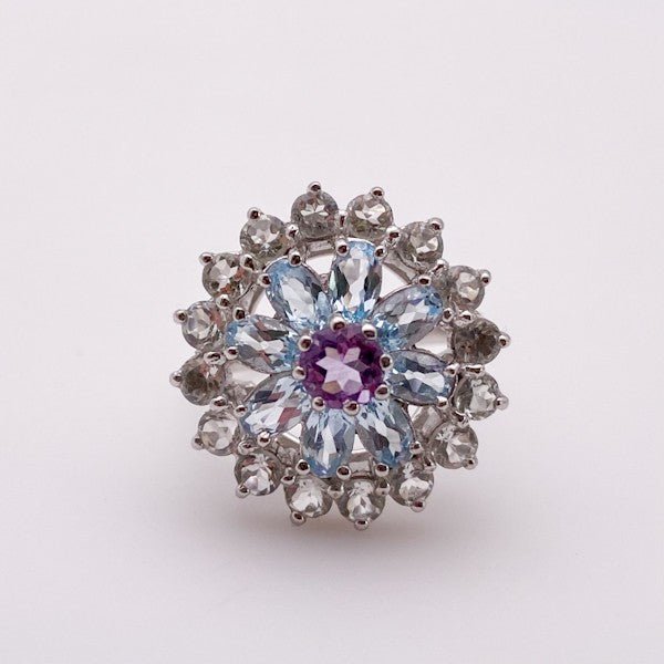 Anillo de Topacio Azul, topacio blanco y Amatista - Anillos