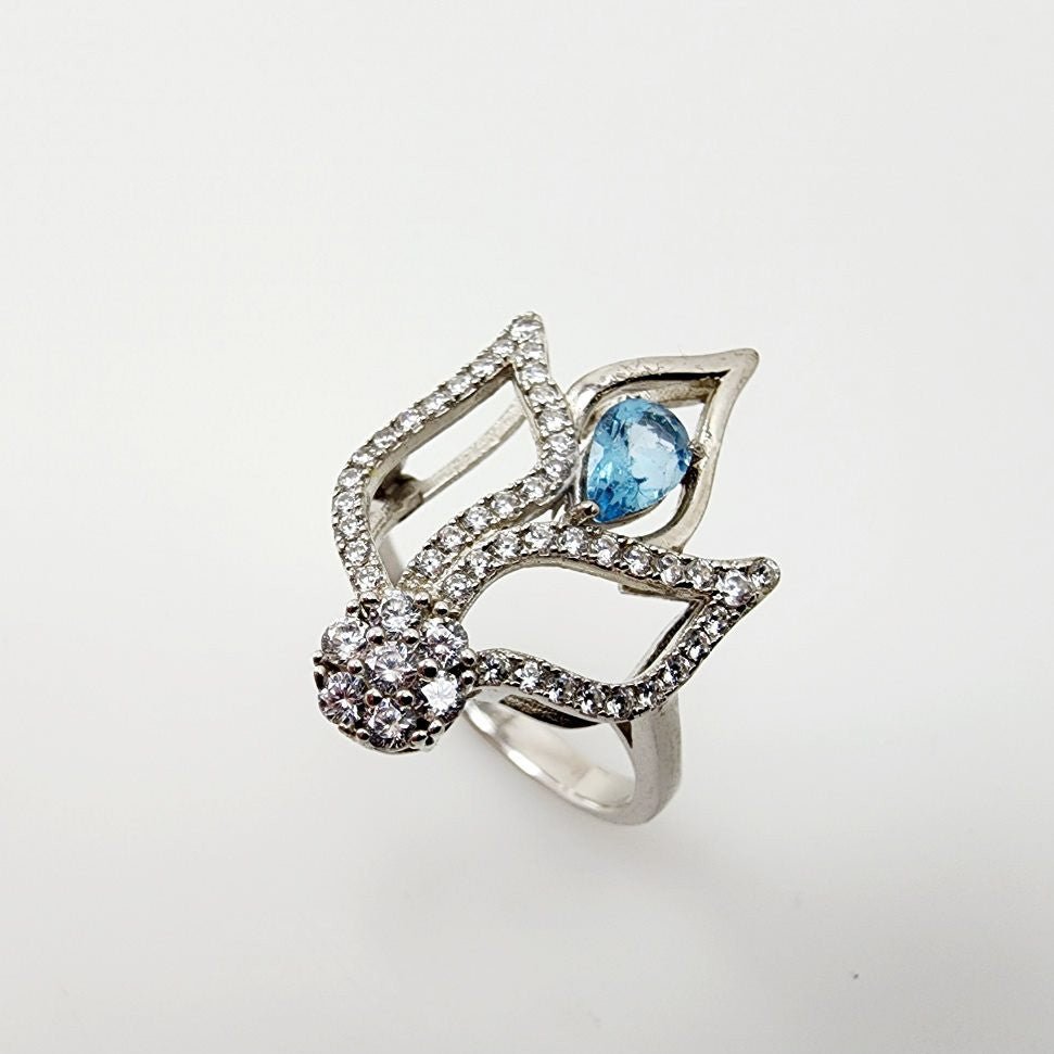 Anillo de Topacio Azul y cubic zirconia - Anillos