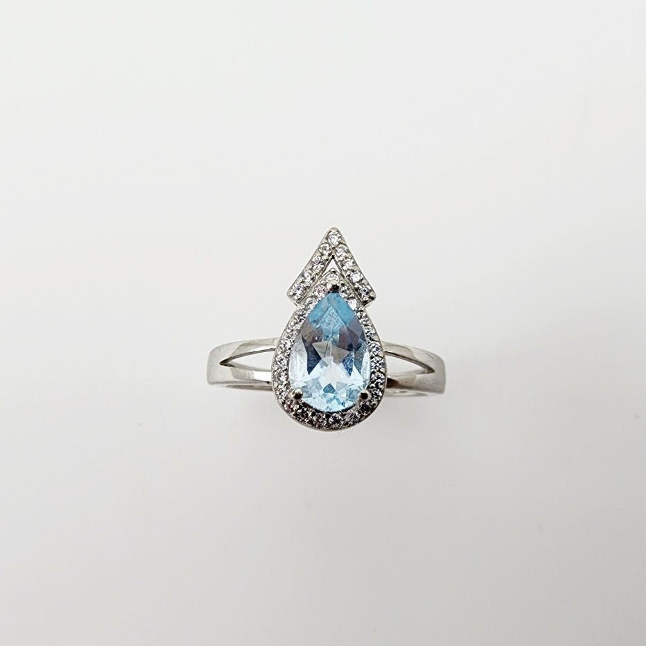 Anillo de Topacio Azul y cubic zirconia - Anillos