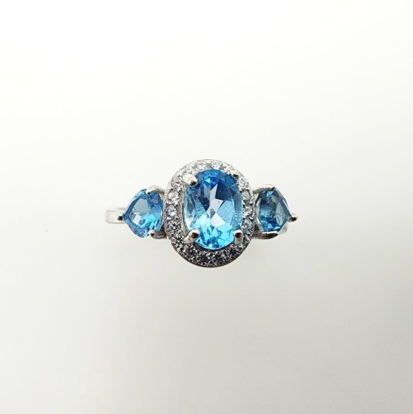 Anillo de Topacio Azul y cubic zirconia - Anillos