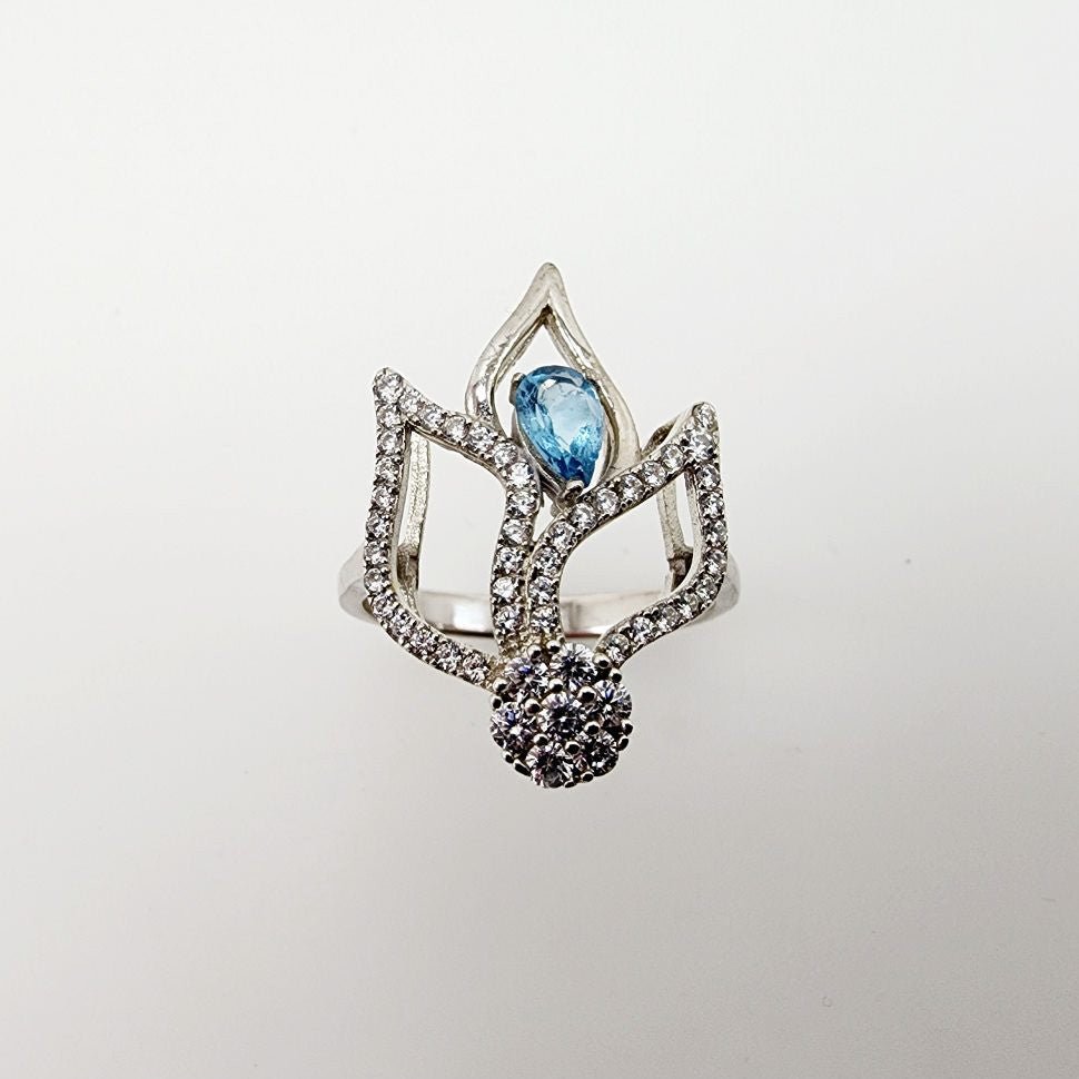 Anillo de Topacio Azul y cubic zirconia - Anillos