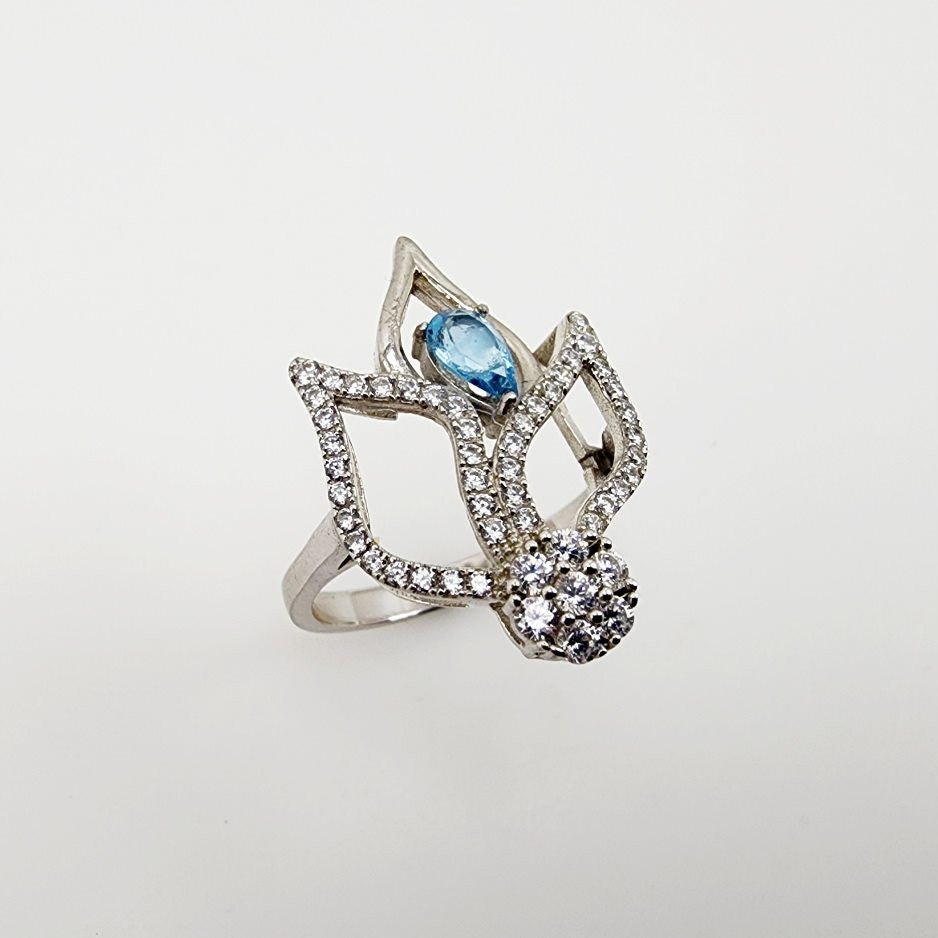 Anillo de Topacio Azul y cubic zirconia - Anillos