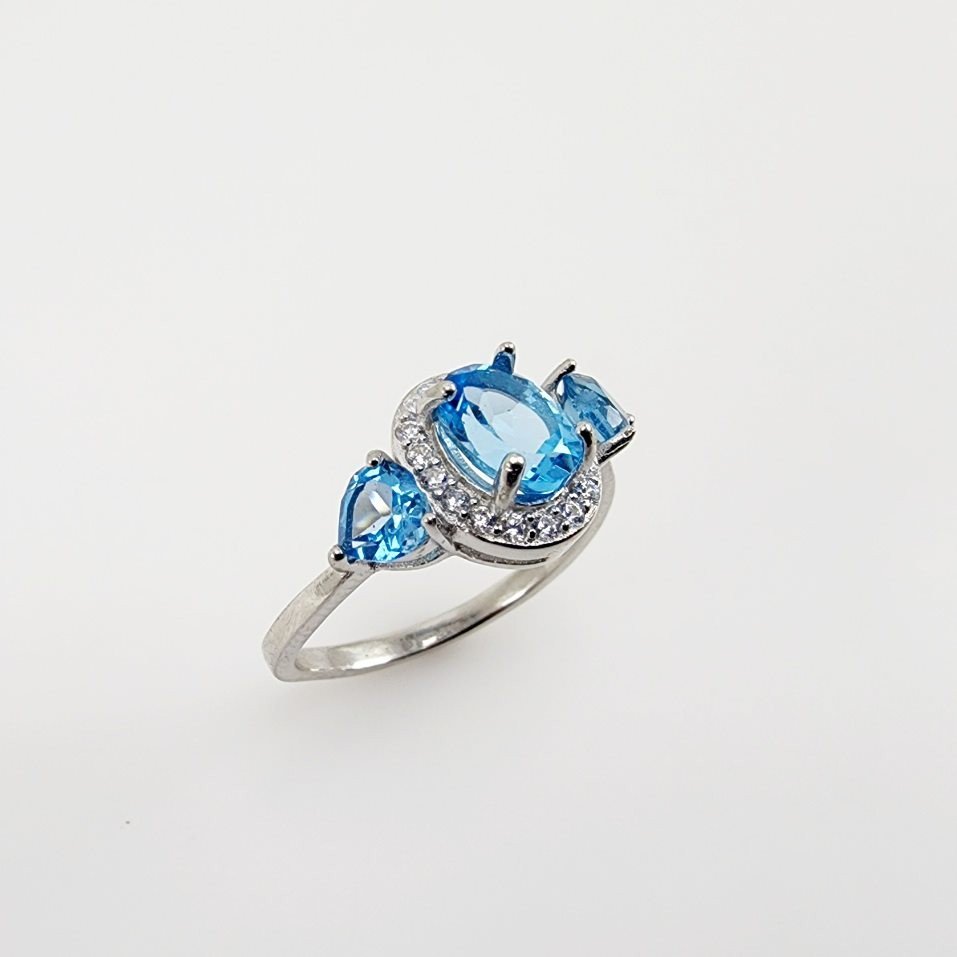 Anillo de Topacio Azul y cubic zirconia - Anillos