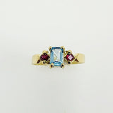 Anillo de Topacio Azul y Rubí en oro 18 k - Anillos