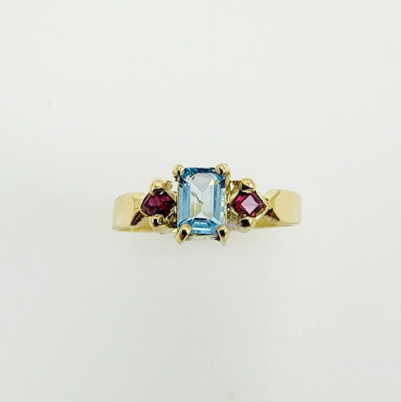 Anillo de Topacio Azul y Rubí en oro 18 k - Anillos