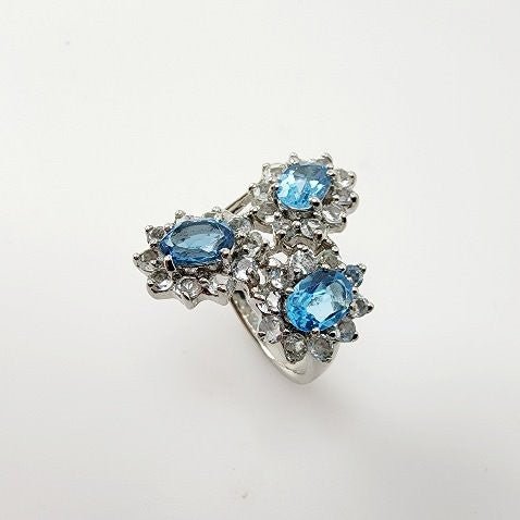 Anillo de Topacio Azul y Topacio Blanco - Anillos