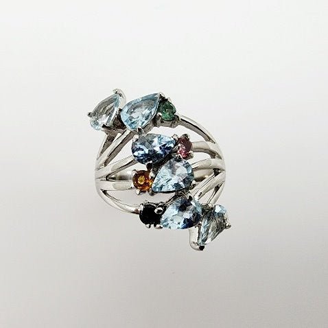 Anillo de Topacio azul y zafiros - Anillos