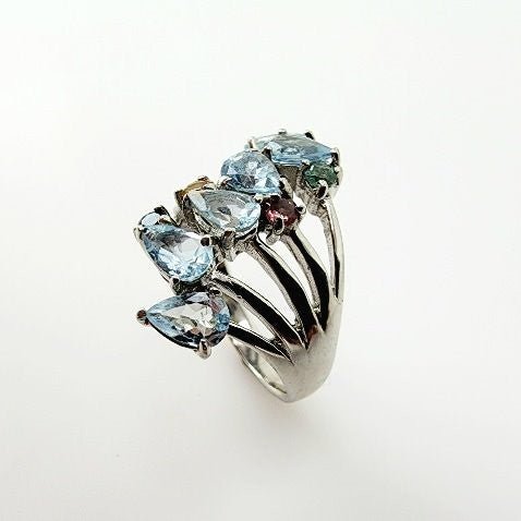 Anillo de Topacio azul y zafiros - Anillos