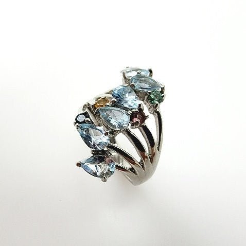 Anillo de Topacio azul y zafiros - Anillos