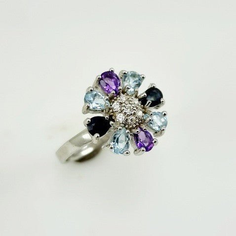 Anillo de Topacio azul, zafiro, amatista y cubic zirconia - Anillos