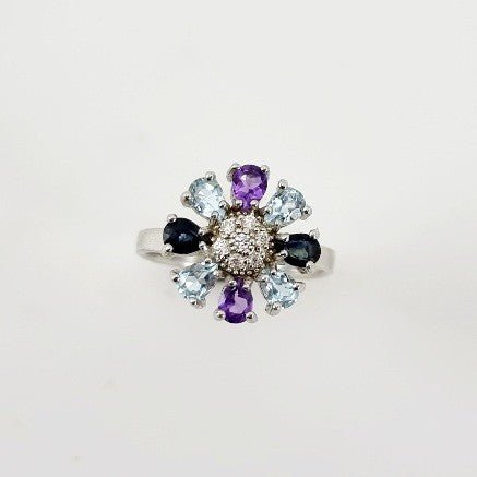 Anillo de Topacio azul, zafiro, amatista y cubic zirconia - Anillos