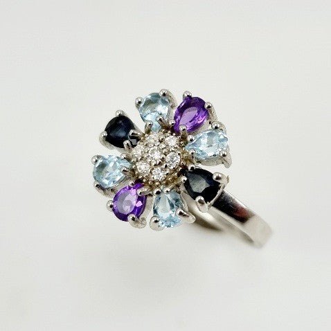 Anillo de Topacio azul, zafiro, amatista y cubic zirconia - Anillos