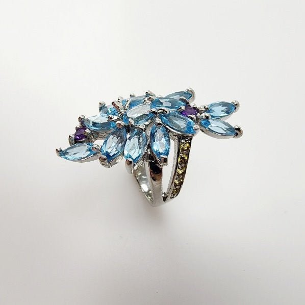 Anillo de Topacio azul, zafiro y amatista - Anillos