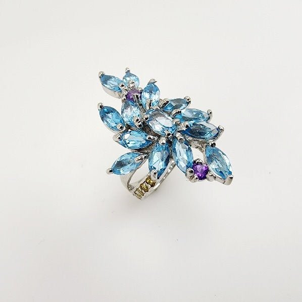 Anillo de Topacio azul, zafiro y amatista - Anillos