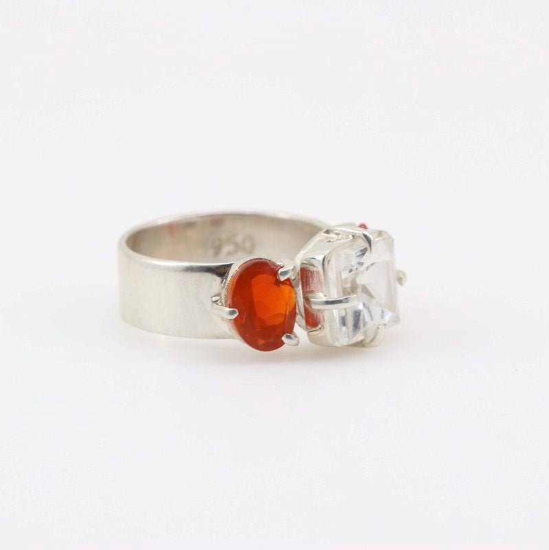 Anillo de Topacio Blanco y opalo de fuego - Anillos