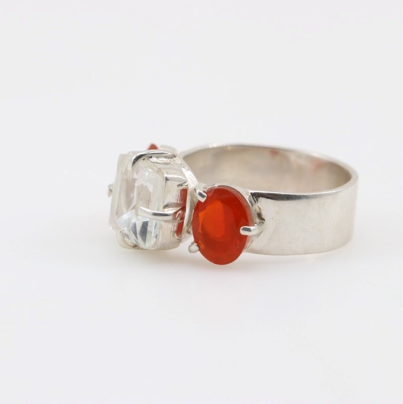 Anillo de Topacio Blanco y opalo de fuego - Anillos