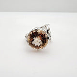 Anillo de Topacio Imperial en Plata 950 con gran piedra natural circular facetada vista frontal - Anillos