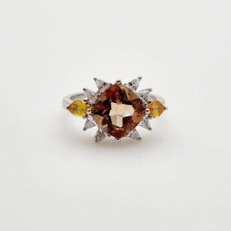 Anillo de Topacio Imperial, citrino y cubic zirconia - Anillos