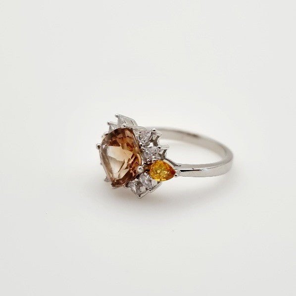 Anillo de Topacio Imperial, citrino y cubic zirconia - Anillos