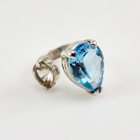 Anillo de Topacio Imperial y Topacio Azul vista lateral I Anillos