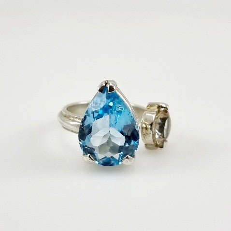 Anillo de Topacio Imperial y Azul en Plata 950 de diseño abierto con piedras naturales engastadas mediante grifas I Anillos