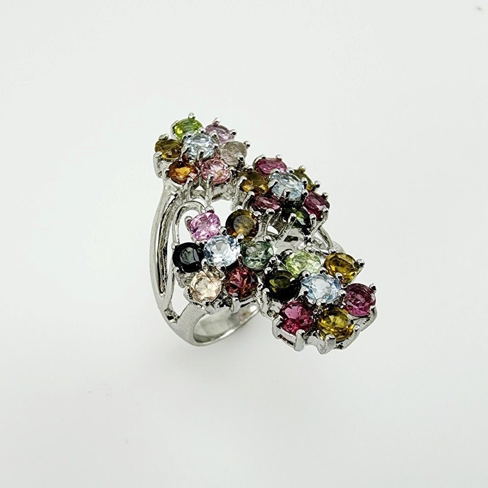 Anillo de Turmalina multicolores y Topacio azul - Anillos