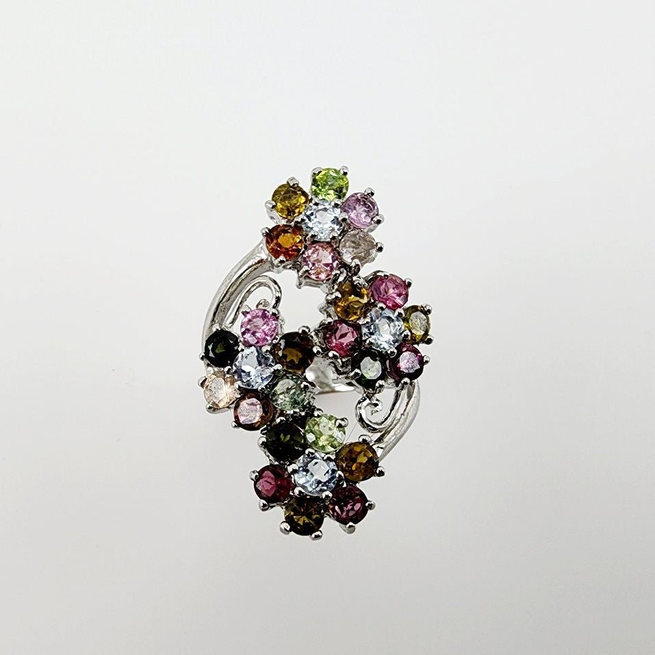 Anillo de Turmalina multicolores y Topacio azul - Anillos