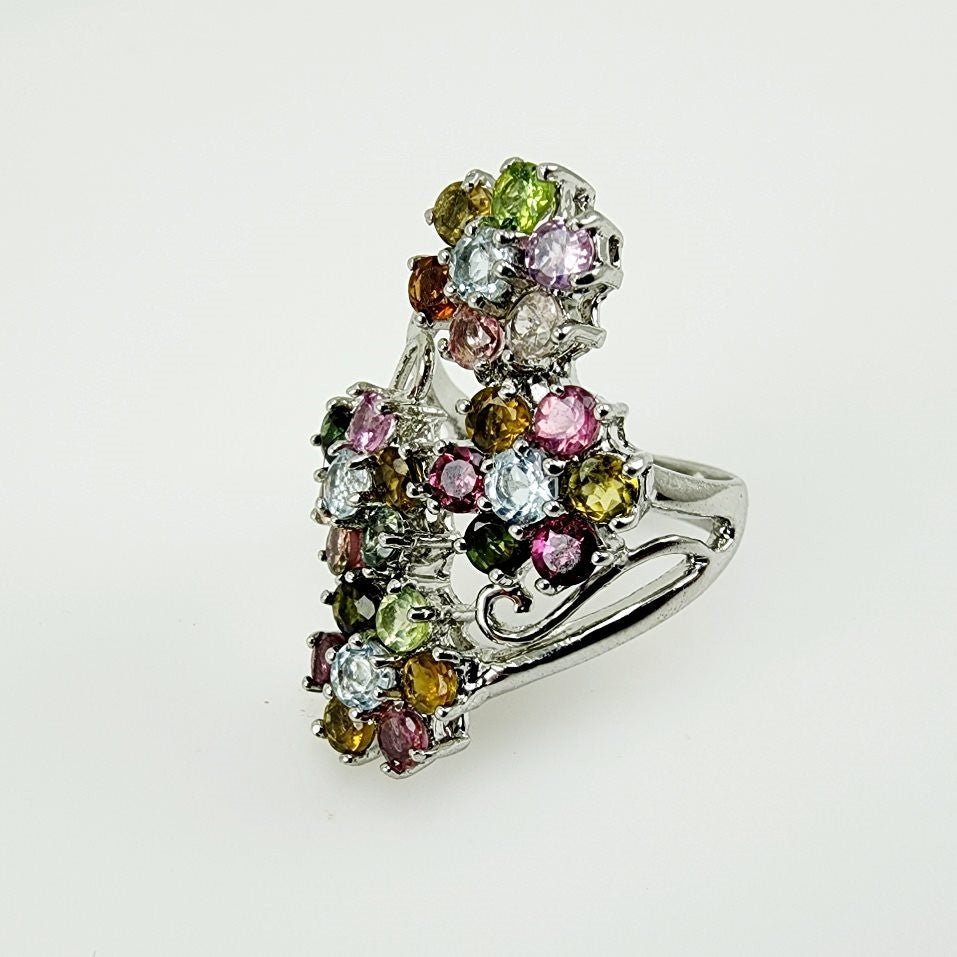 Anillo de Turmalina multicolores y Topacio azul - Anillos
