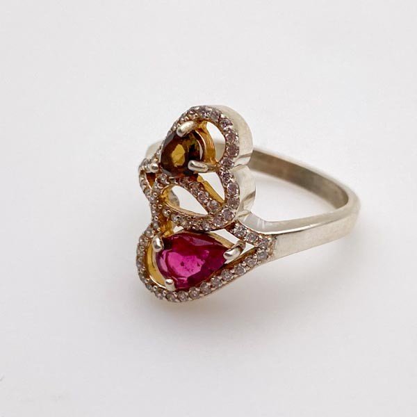 Anillo de Turmalina Rosa, marrón y cubic zirconia - Anillos