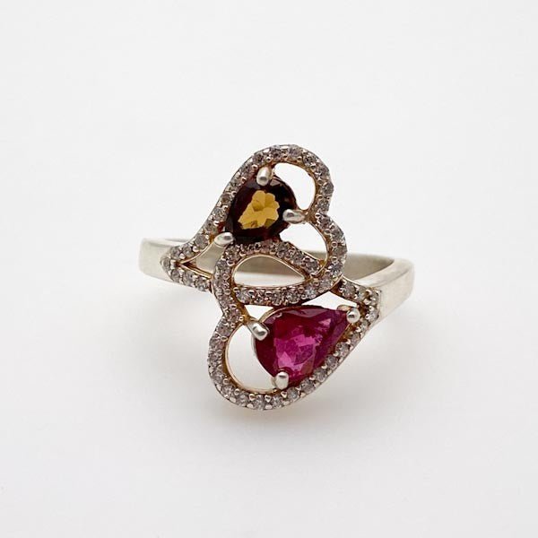 Anillo de Turmalina Rosa, marrón y cubic zirconia - Anillos