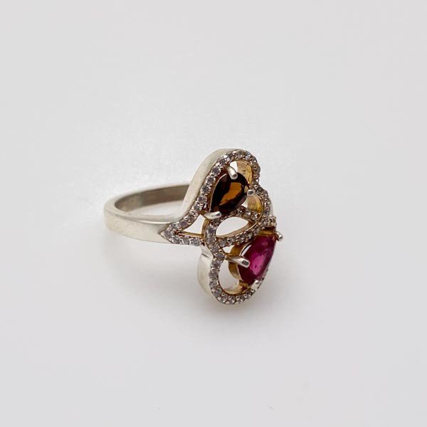 Anillo de Turmalina Rosa, marrón y cubic zirconia - Anillos