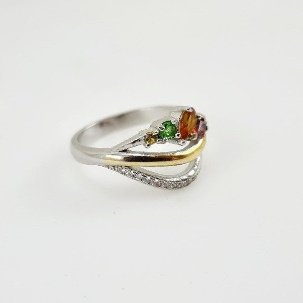 Anillo de Turmalina rosa, turmalina marrón, tsavorite y citrino - Anillos