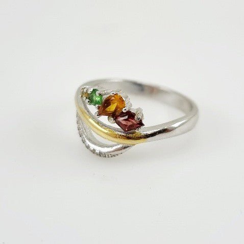 Anillo de Turmalina rosa, turmalina marrón, tsavorite y citrino - Anillos