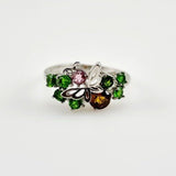 Anillo de Turmalina rosa, turmalina marron y tsavorite - Anillos